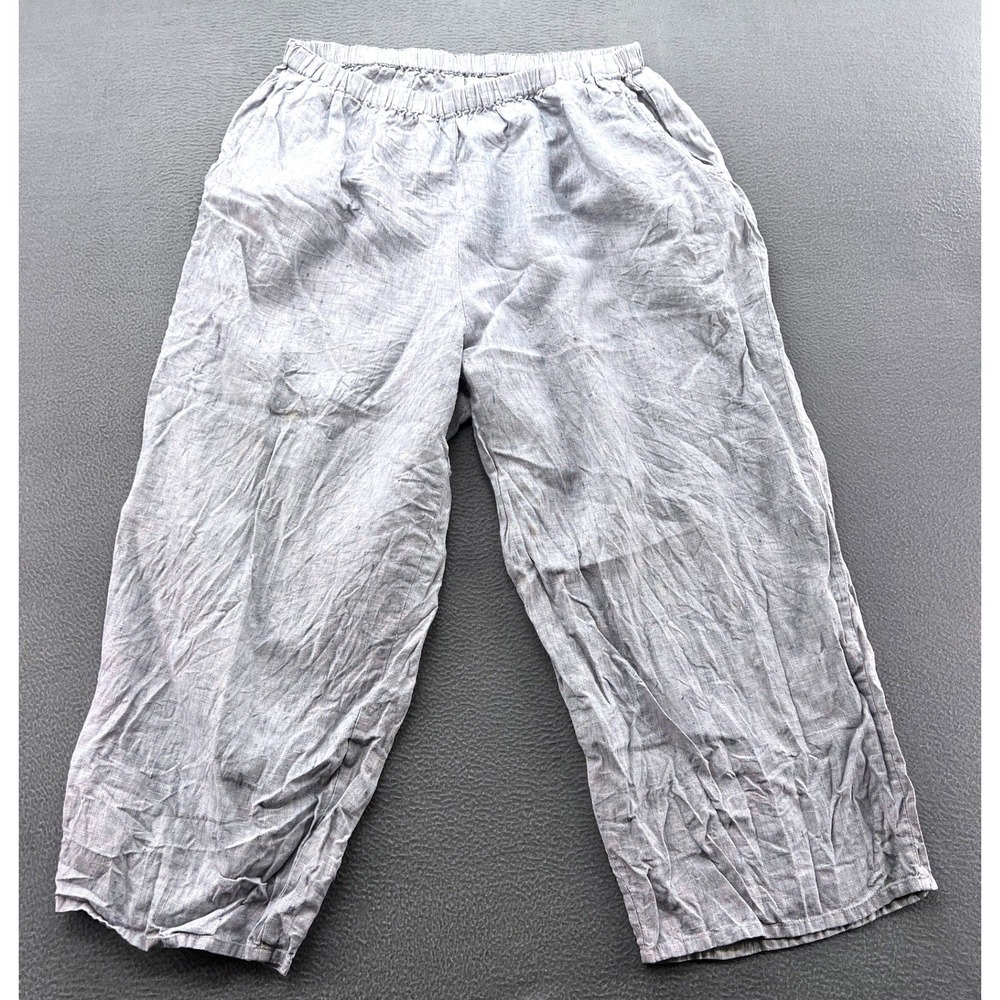 FLAX by Jeanne Engelhart Pants Blue White Linen Wide Leg Generous 2G Trousers